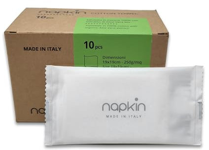 NAPKIN Cotton - Refreshing Wipes in Pure Cotton with Organic Aloe Vera - Bergamot Fragrance, Dermatologically Tested, Reusable and Biodegradable - Pack of 10
