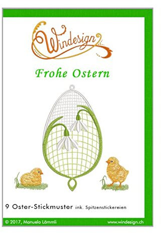 Windesign Stickmuster Vorlagen CD Frohe Ostern mit 9 Motiven | Stickmuster Ostermotive