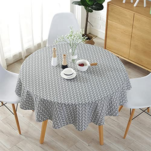 KTCINA Tischdecke, rund, 120 cm, aus Baumwolle und Leinen, Rode Tischdecke, Twill, einfach, nordischer Stil, waschbar, knitterfrei, Dekoration für Küche, Esszimmer, Tisch (Grau, 120 cm)