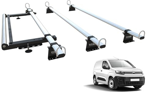 TITAN WorkReady Van Roof Rack 3 Bars - Compatible Fittings to fit a CITROEN BERLINGO Van Mk3 (2018-onward) - With Rear Roller