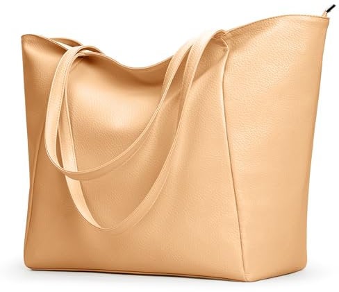 KALIDI Große Tragetasche, veganes Leder, lässig, mit Reißverschluss, Arbeitstasche, Weekender, Hobo für Damen, 23 l, Übergröße, Schultertasche, Reise-Geldbörse, Khaki, Large