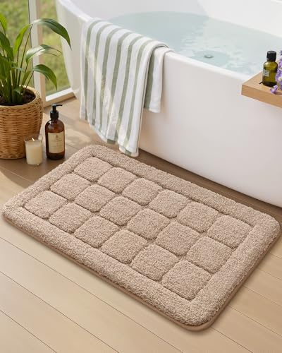 COLOR&GEOMETRY Badezimmerteppich Badematte rutschfest 44 x 76 cm, Badteppich Waschbar Weiche Absorbierende Badvorleger Teppich Badezimmer für Badezimmerboden Dusche Badewanne, Beige