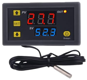 12V Digitaler Temperaturregler mit Sonde, Heizung, Kühlung, Kontrollthermometer, hochpräzises Thermostat für Aquarium, Gewächshaus