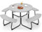 GOPLUS Table de Pique-Nique avec 4 Bancs Intégrés pour 4 à 8 Personnes, Table Jadin Exterieur en HDPE avec Trou pour Parasol,Ronde en Plein Air, Cadre en Métal,Charge 225KG+135KG(Gris)