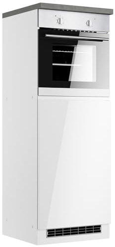 Lomadox Herdumbauschrank Backofen-Umbauschrank 60 cm, Hochglanz weiß, Arbeitsplatte Betonoptik