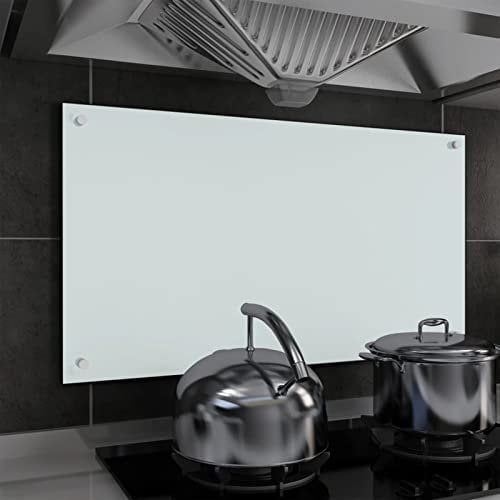 ARKEM Paraschizzi per Cucina Bianco 90x50 cm in Vetro Temperato,Pannello Paraschizzi Cucina Adesivo da Parete,Ignifugo e Resistente all'Acqua Paraspruzzi Lavandino