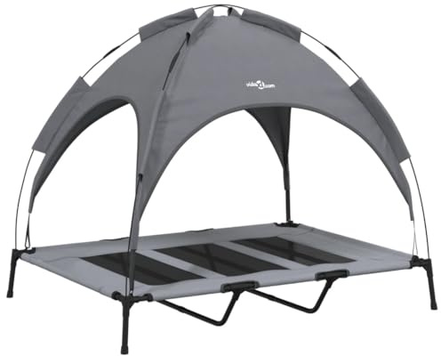 vidaXL Hundeliege, Erhöhtes Hundebett mit Dach, Haustierbett Outdoor mit Baldachin, Haustierliege Hund Schlafplatz Hundesofa, Anthrazit Oxford-Gewebe Stahl
