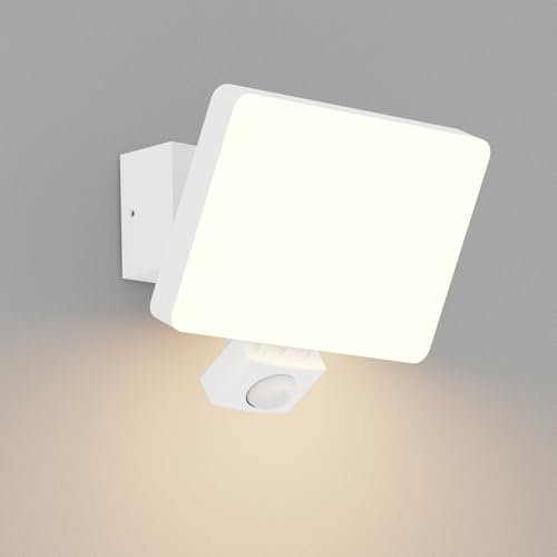 K-Bright Außen Wandleuchte mit bewegungsmelder, 3000K warmes Licht aussenleuchten mit bewegungsmelder, 24W Wandleuchte Aussen für Balkon, Garten IP65 wasserdicht Weiß