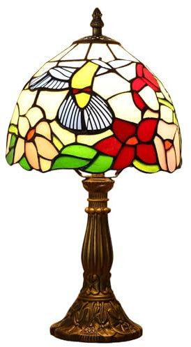 FUMAT Tiffany Tischlampe, Kleine Retro Lampe, Deko Tischleuchte Nachttischlampe, Handcraft Bunte Glas Lampenschirm, Mit E27 LED Glühbirne, für Schlafzimmer Wohnzimmer Büro