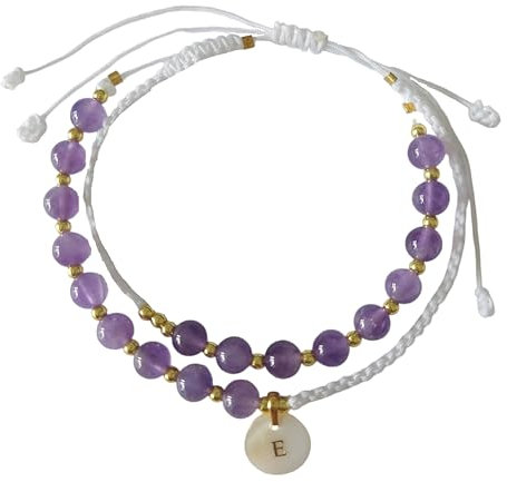Double bracelet en pierre naturelle 6mm améthyste aaa- Bracelet personnalisé avec lettre - Fait main -Bijoux Belle À Tomber