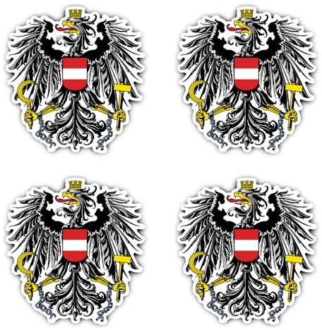 Aufkleber: 100 mm, 4 Stück - Wappen - Österreich - AT - für Auto, Laptop und mehr