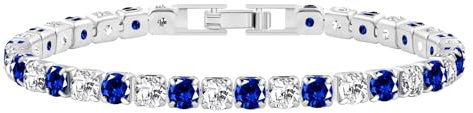 JunyiDIY modisches blaues Zirkonia Tennisarmband für Frauen - 17 cm mit Klappverschluss, Kristallschmuck, ideal für enge Liebhaber, Ehefrauen, Mütter, Muttertag, Jubiläum, Weihnachten