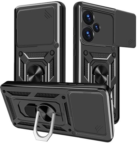Yutwo Funda para Xiaomi Redmi 13 4G Carcasa, Protección de la Cámara Carcasa con Cubierta de Cámara Deslizante y Soporte de Anill Silicone Anti-Choque Carcasa para Xiaomi Redmi 13 4G – Negro