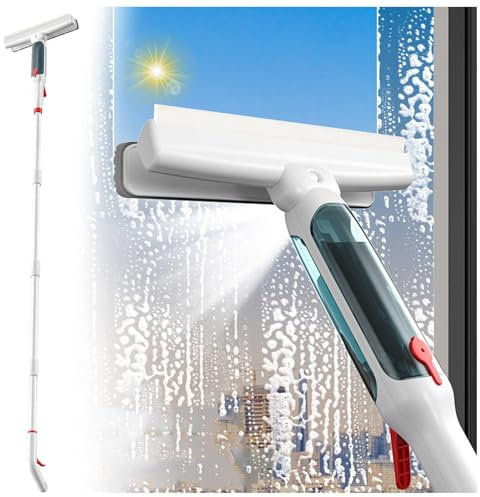RYJYQYX 4 en 1 Spray Limpiacristales con Varilla De Extensión, Limpiacristales con Colector De Aguas Residuales Y 5 Paños para Ventanas Altas Interiores/Exteriores
