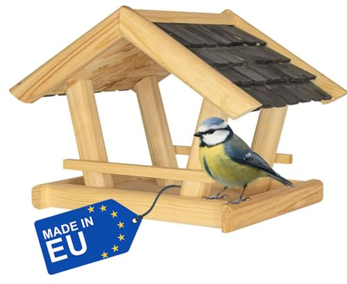 ITA Vogelfutterhaus Glück 36x25x26 cm aus Holz - Vogelhaus für Garten, Terrasse, Balkon - Vogelfutterspender für Wildvögel - Wetterfest, Stabil, Robust - Direkt vom Hersteller - EU Produkt