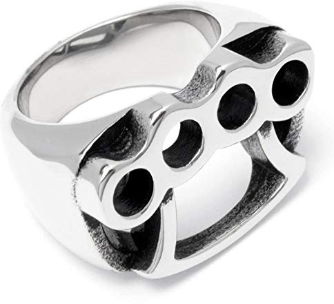 Schmuck-Checker Herren Ring aus Edelstahl Massiver Schlagring silber hochwertig Outlaw Gangster Brass Knuckle Männer Geschenk (60 (19.1))