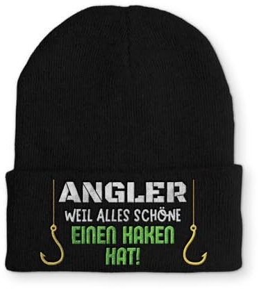 tshirtladen Angler Weil Alles schöne einen Haken hat! Wintermütze lustige Mütze Beanie mit Spruch, Farbe: Black
