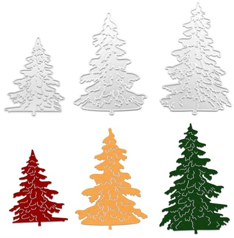 Kinretixia 3 Stück Stanzschablonen Weihnachtsbaum Set, Prägeschablonen für Stanzmaschine, Weihnachtsbaum Metall Stanzen, Kupfer Schablonen für Stempeln und Prägen