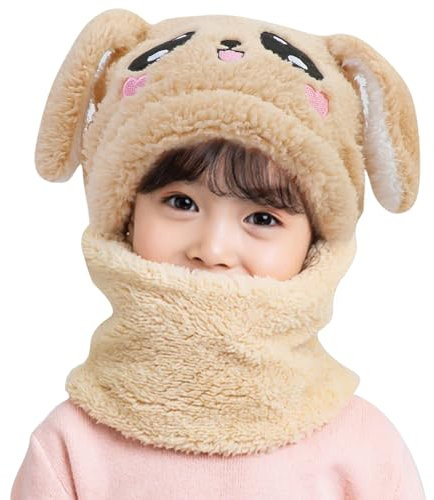 AYPOW Bonnet Cagoule en Polaire Thermique Enfants 1-8 Ans, Chapeau Animal Original Multifonction Coupe en Polaire Chapeaux et Écharpe pour Garçons Filles Tout-Petits Activités en Plein Air