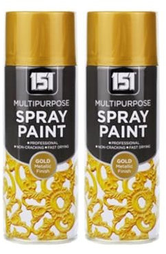 SDMAX Gold Metallic Spray Paint For Wood, Plastic And Metal, Non-Cracking, Fast Drying, Durable Construction, Portable And Lightweight, Metallic Finish, Multipurpose Use, 400ml (2pcs)