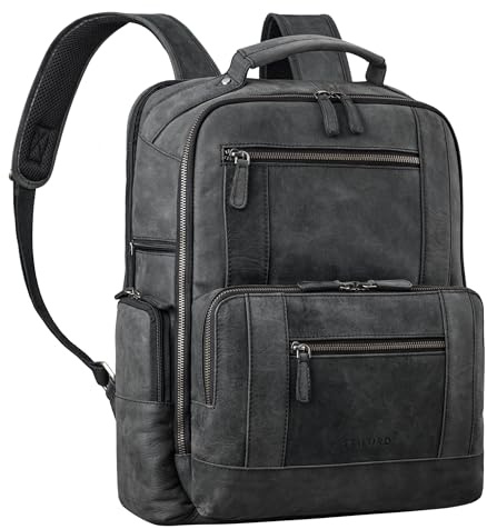 STILORD Eike Modischer Laptoprucksack 15,6 Zoll Leder Business Rucksack Damen Vintage Tagesrucksack Herren Leder Rucksack mit vielen Fächern Echtleder Farbe:anthrazit