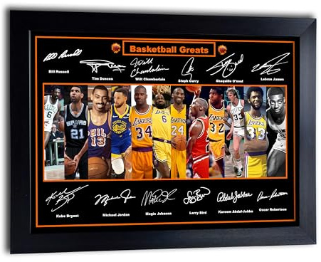 Gerahmtes Poster All Time Basketball Greats, A4, signiert/signiert (Kopie), Kobe Bryant, Michael Jordan usw., gerahmt, 23 x 32 cm