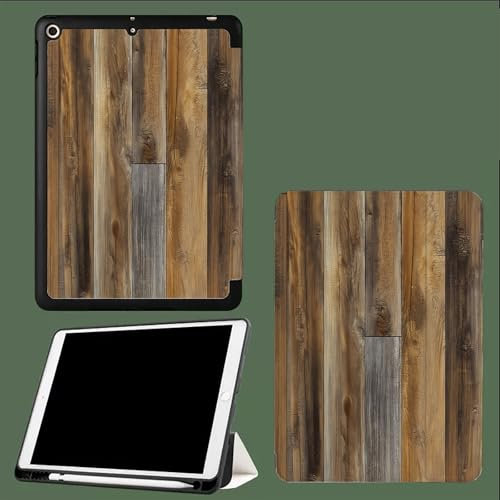 Hülle für iPad 10.Generation 2022,iPad 10,9 Hülle mit Pencil Halter Case mit Ständer Funktion und Auto Schlafen/Wachen Schutzhülle für iPad 10,9 Zoll Braunes Holzbrett