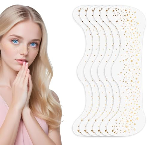 6 Stück Glitzer Sommersprossen Make-up Patches Freckles Tattoo Folie Glitter Freckles Gesichtstattoo Temporäre Tattoos 2025 Wasserfeste Make Up Patches Glitzer-für Das Gesicht Glitzer-Gold B