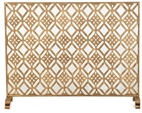 CCKUHN Kaminschirme, dekorativer, Flacher Kaminschirm, Antik-Gold mit schwarzem Netz, Kaminschirm, Gold, eine Platte, 99,9 x 80,8 x 22,1 cm, Ehe