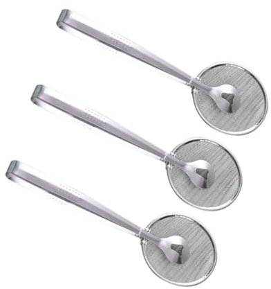 MOLUCKFU 3 Stück 2 1 Edelstahl Filterlöffel Mit Clip Multifunktionales Küchensieb Für Frittierte Lebensmittel Öl Bratfilter Und Siebklemme Silber Ideal Zum Kochen Und Servieren