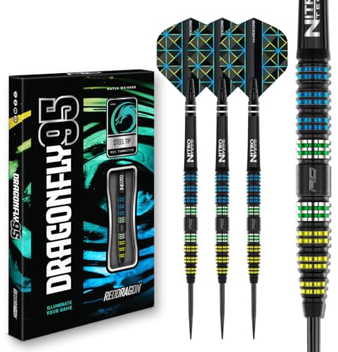 RED DRAGON Darts - Dragonfly 95 25g - 95% Wolfram Professional Stahlspitze Dart-Set mit Dart Flüge und Dartschäfte