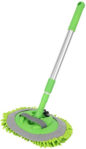 Swiixxer 2 im 1 Auto Wasch Mopp Handschuh mit Langem, Chenille Mikrofaser Auto Wasch BüRsten VerläNgerungs Stange 24-46, Kratzer Reinigungs Werkzeug