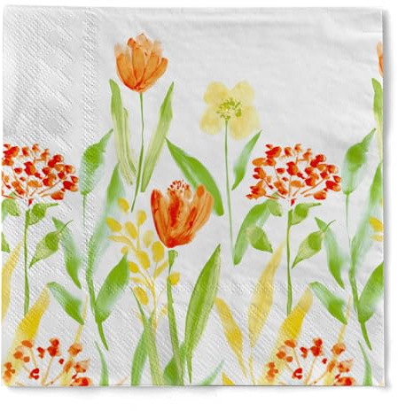 Mank Tissue Serviette Selma Frühling, 100 Stück – Tischdeko in Gelb, Orange, Lime & Kiwi, Perfekte Servietten für Sommer & Frühling, Hochzeiten, Papierservietten (40 x 40 cm, 1/4-Falz)