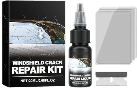 Liquido Riparazione Vetri Auto,Strumento di Ripristino Vetri Auto,Colla per la Riparazione del Parabrezza Dell'auto,Colla per Riparazione Parabrezza,20ML+Lama+Pellicola Polimerizzata*5