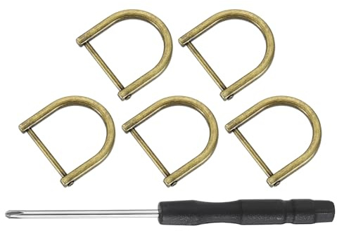 QUARKZMAN 5 Stück Metall D Ring Schraubschäkel, Zinklegierung U Form Abnehmbare D Ringe Ersatz Taschenzubehör für DIY Lederhandwerk Geldbörse Schlüsselanhänger Schnalle, 25x25 mm, Bronze