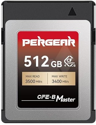 Pergear 512GB CFexpress 4.0 Type B Memory Cards, Up to 3500MB/s Read Speed & 3400MB/s Write Speed for 8K Raw Video Recording (Master Series), Compatible with R3/R5/R5C/Z8/Z9/Z7 II/Z6 II DSLR Cameras