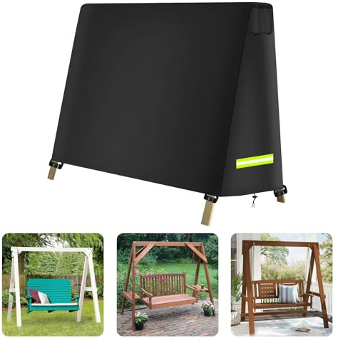 Hollywoodschaukel Abdeckung, 420D Oxford Schaukel Abdeckung 200x139x200cm Mit Reflektorstreifen und Befestigungsgurten UV Beständig Staubdicht Wasserdicht für A Rahmen Schaukel