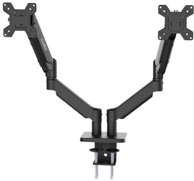 CoolBox M02D - Brazo Monitor Doble para Pantallas hasta 32, hasta 8Kg en Cada Brazo, Altura, Inclinación y Giro Ajustables, Rotación Monitor Vertical, VESA 75x75/100x100, Negro
