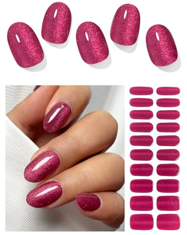 AutyaMee Semi Cured Gel Nail Strips (Plum Red Cat Eye), Purple, 20 Pcs Gel Nail Wraps, Stickers, Salon Quality, Long Lasting, Works With Any UV Lamps