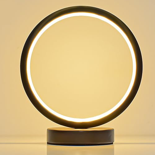 Kreis Tischlampe LED Nachtlicht für Schlafzimmer, Schwarz | Energieeffizientes LED-Licht, Silikonlichtstreifen, Verdickte Eisenbasis, Schwarz
