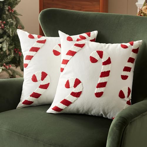 Sonvie Christmas Cushion Covers Set Of 2, Large Candy Cane Decor 45x45cm | Soft Decorative Square Throw Pillow Cover (18x18 in), Pillows Cases for Bedroom Sofa Couch Decorations