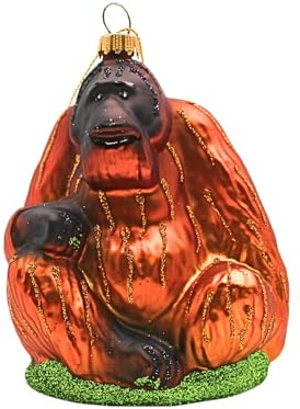 Dekohelden24 Lauschaer Christbaumschmuck - Christbaumkugeln Lauscha, Glaskugeln, Weihnachtsbaumkugeln, Glasornament Orang-Utan, Glasbehang als AFFE in orange-braun, aus Lauscha, L/B/H 10 x 4 x 13 cm.