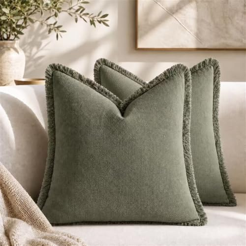 Sunshine smile 2er Set Leinen Kissenbezug mit Fransen,Boho-Kissenbezug mit Quaste 50x50 cm,Neutralen Baumwolle Quasten Kissenbezüge,Dekorative Kissenbezüge,für Sofa Sessel Zuhause Schlafzimmer