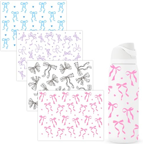 4 Pcs Bow Stickers for Owala Water Bottle, Decorative Glass Cup Bows Transfer Stickers for Owala Glass Cup Craft Decal Decorate