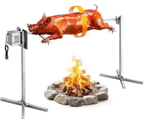 VEVOR Grillgrill, lastkapacitet på 60 kg, 8 nivåer, elektrisk spettsats med 8 nivåer, 38 W automatisk motor, rostfritt stålgaffel, för grislamm, fest