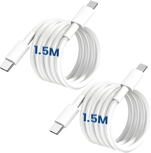 Cavo di ricarica doppio tipo C, da 1,5 m, da USB-C a USB-C, cavo di ricarica rapida da 60 W, compatibile con iPhone/Samsung/Huawei, trasferimento dati possibile, 2 pezzi (bianco)