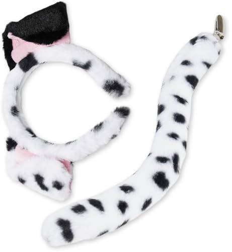 GONNCZ Dalmatiner Ohren Haarreif & Schwanz Set – Plüsch Kostüm Accessoires, gepolstert (15,5×13 cm), Schwanz 42,5 cm mit Clip – Karneval Fasching Mottoparty
