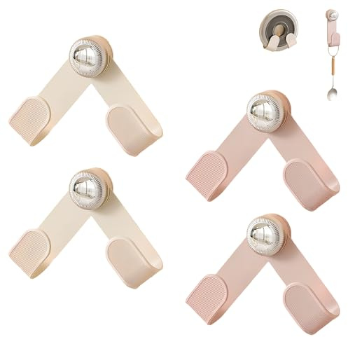 YGCQFH 4Pcs Foldable Pot Lid Holde, Suction Cup Pots Lid Rack Kitchen Bracket Hanging Holder Compact Organizer for Kitchen Cabinet Door in(Cream White & Pink)