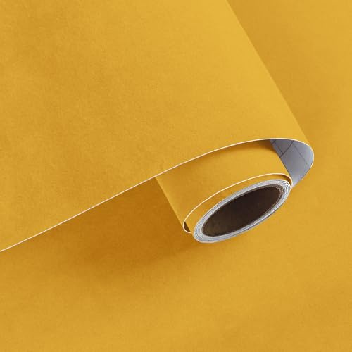 VaryPaper Papier Peint en Velours Jaune Moutarde 40cmx200cm Rouleau Adhesif Decoratif Floqué Adesif Décoration Meuble en Tissu Texturé Stickers pour Boîte à Bijoux Coiffeuse Placard Tiroir Artisanat