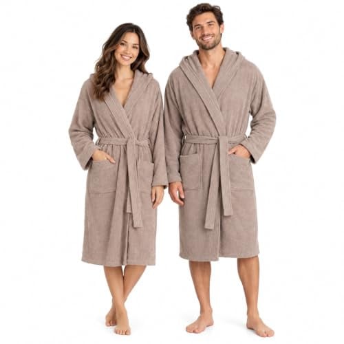 Adore Home Unisex 100% Cotton Hooded Terry Bathrobe | Cosy Absorbent Towelling Dressing Gown with Generous Hood, Secure Tie Waist and Roomy Pockets - Ideal for Everyday Comfort